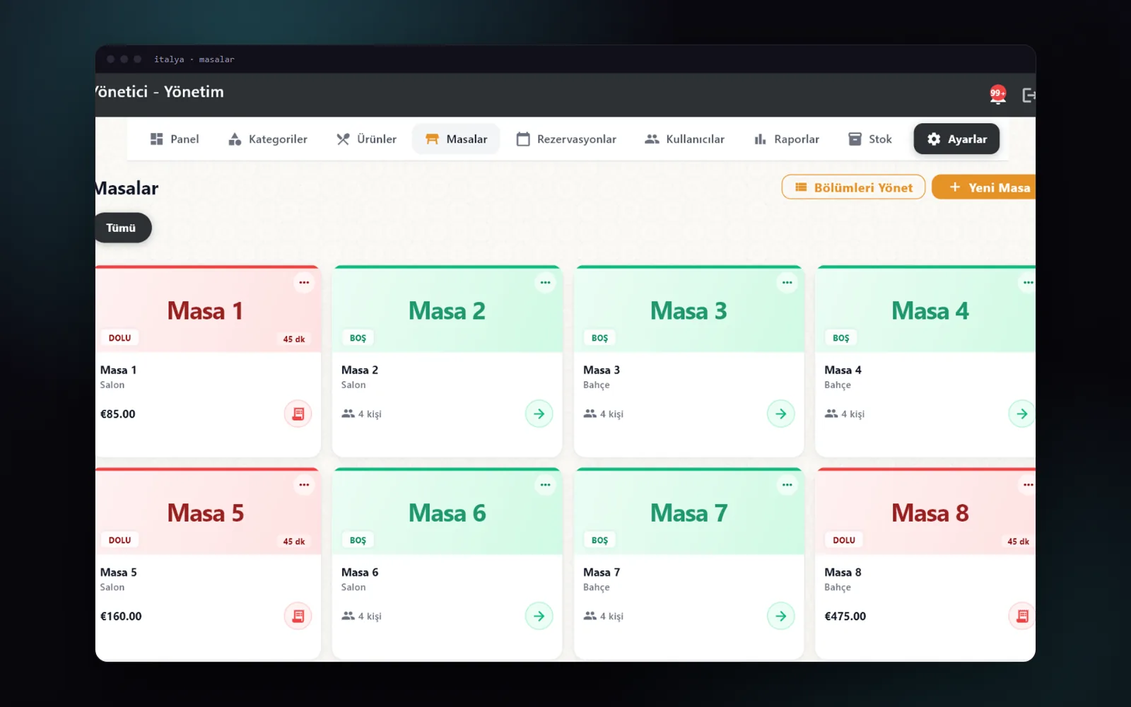 RestoPOS — arayüz görünümü